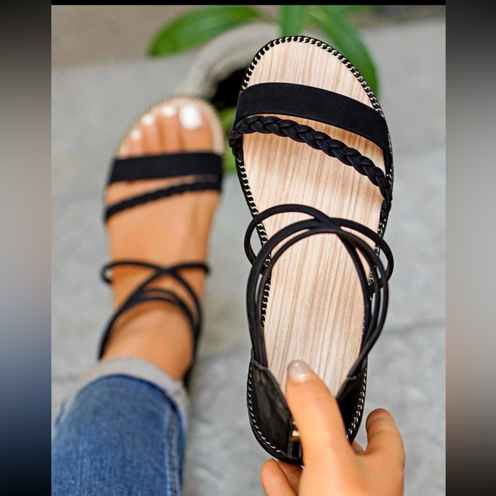 Criss Cross Braided Flat Sandals